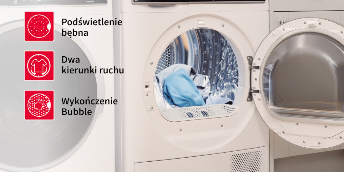 Suszarka SHARP KD-NHH9S8GW3-PL beben z podswietleniem beben BubbleDrum