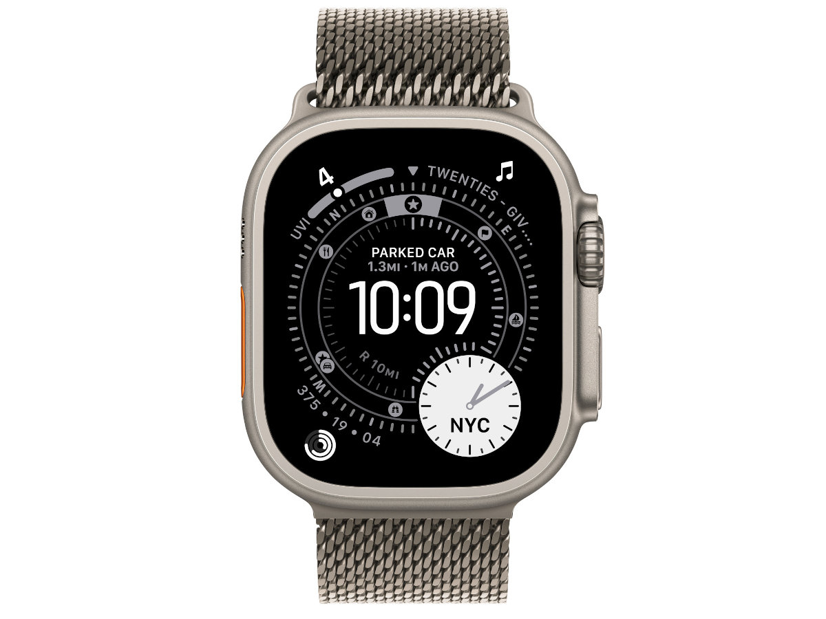 Bransoleta mediolańska do Apple Watch Tytanowa siateczkowa konstrukcja tytanu klasy lotniczej bezpieczna klamra typu spadochronowego siatkami stosowanymi w nurkowaniu - bransoleta z zegarkiem od przodu