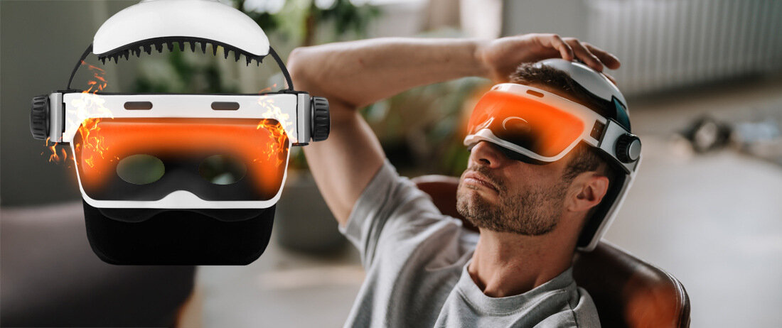 Masażer MEDIVON Hebe Ulga w bólach głowy i migrenach punkty akupresurowe napięcie mięśniowe łagodzenie dolegliwości bólowe Funkcja rozgrzewania cyrkulacja powietrza