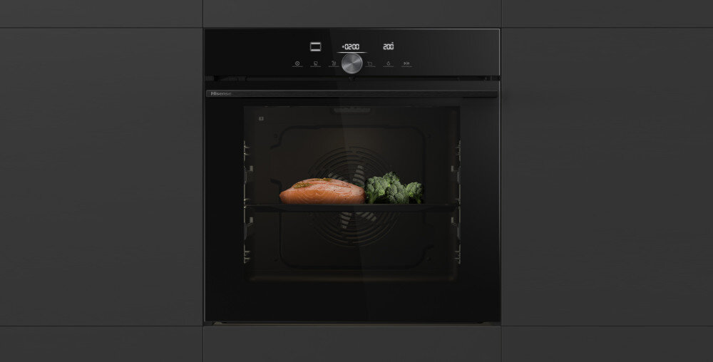 PIEKARNIK HISENSE BSA65334ABG8 wizualizacja lifestyle front zamknięty panel pokrętła wyświetlacz kolor czarny ciemna zabudowa Do kulinarnych wyzwań