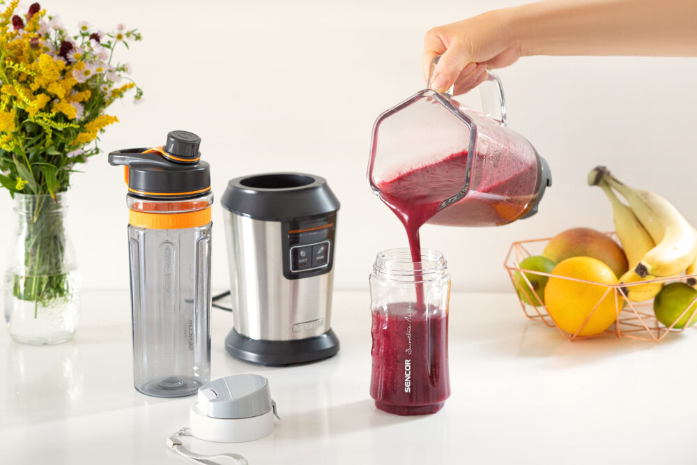 Blender kielichowy SENCOR SBL 7570SS (Sportowy) + 4 bidony + młynek w komplecie design moc wdajnosc