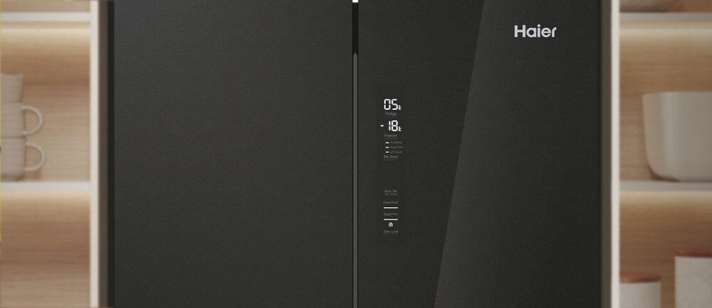 LODÓWKA HAIER HFR3718ENGB Wszystko pod kontrolą panel sterowanie łatwe bezproblemowe ustawienia temperatura funkcje tryb eco szybkie chłodzenie mrożenie