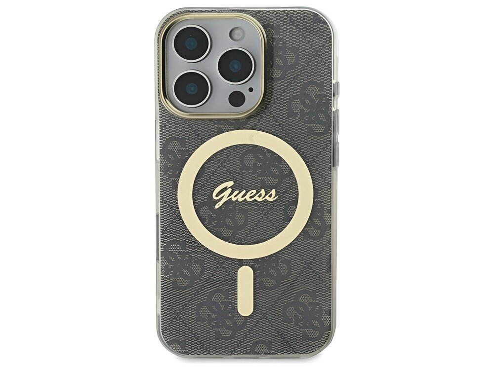 Pokrowiec Guess IML 4G MagSafe print znak charakter pierścień złoto detal