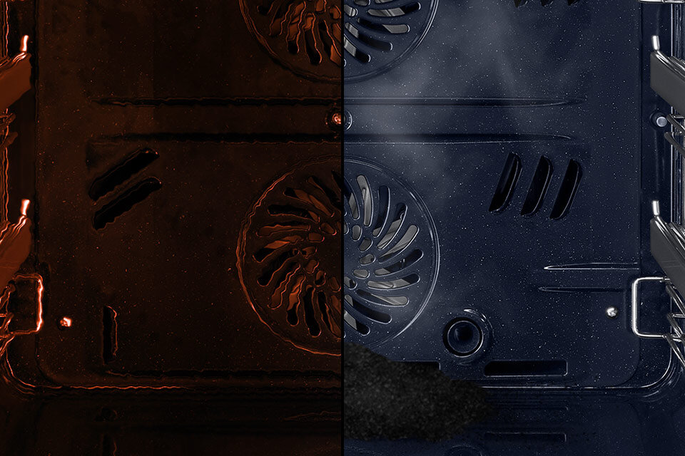 Na zdjęciu widać czyste wnętrze i niewielką ilość popiołu na dole komory po przeprowadzeniu czyszczenia w wysokiej temperaturze