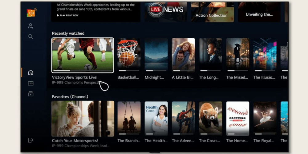 LG 55QNED80A6A darmowe LG Channels kanały na żywo i na żądanie, ekran telewizora