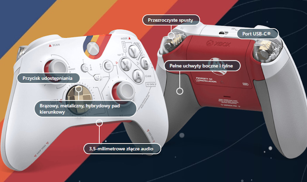 Kontroler MICROSOFT bezprzewodowy Xbox Starfield Limited Edition gniazdo akcesoria aplikacja mapowanie dźwięk