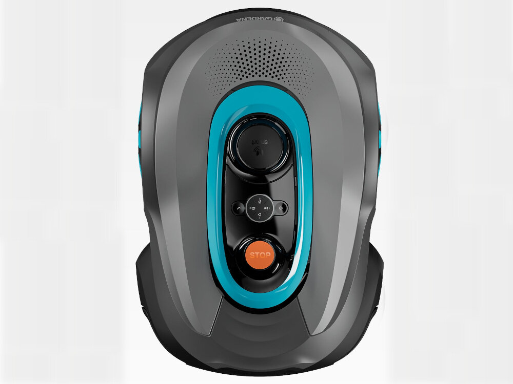 Robot koszący GARDENA Sileno Sense 400 19941-32 robot na jasnym tle widoczny z góry w pionie do małych i średnich ogrodów o powierzchni do 400 m² automatyczna praca cicha i energooszczędna technologia kosi trawniki o nachyleniu do 25% wewnątrz obszaru roboczego