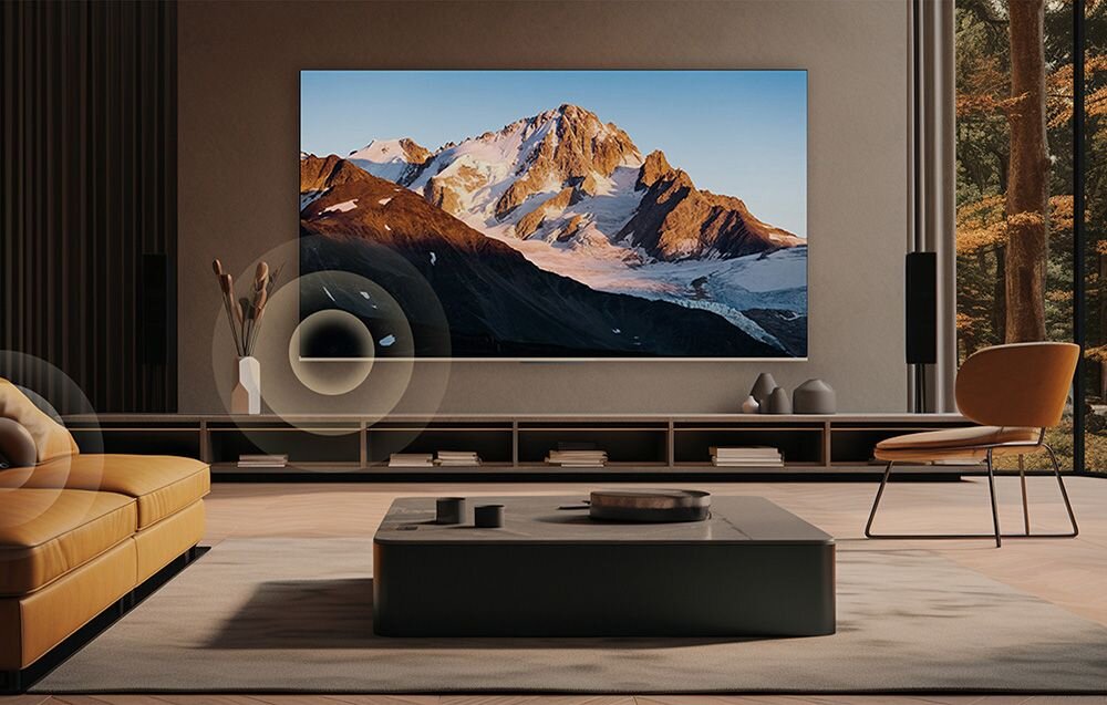 Telewizor DREAME 55Q100 QLED+ 4K Dolby Vision Dolby Audio Bluetooth Audio, telewizor wiszący na ścianie w pomieszczeniu