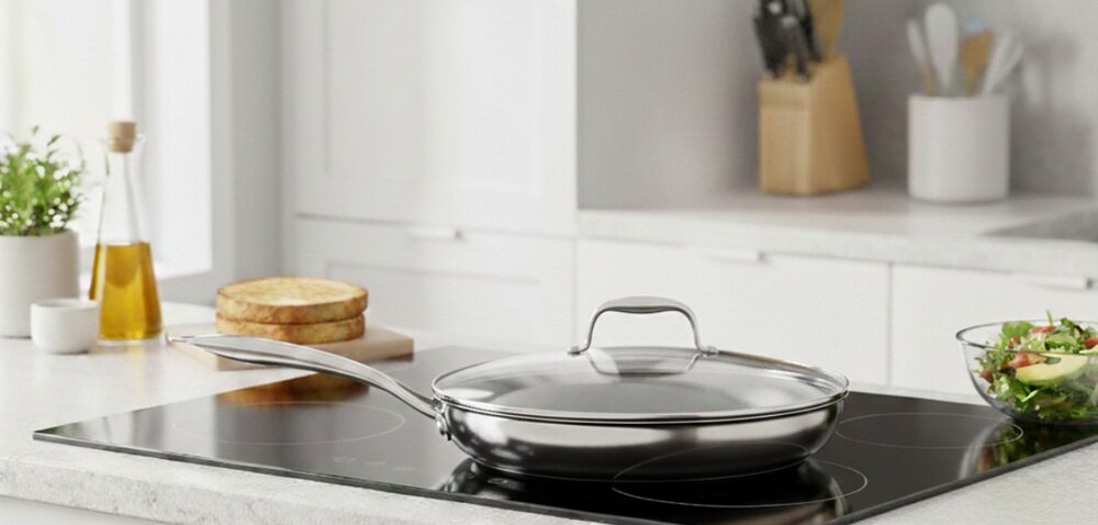 Patelnia KOHERSEN NX Ceramic 24 cm dołączona pokrywka, ogranicza rozbryzgiwanie, duszenie pod przykryciem, funkcjonalność