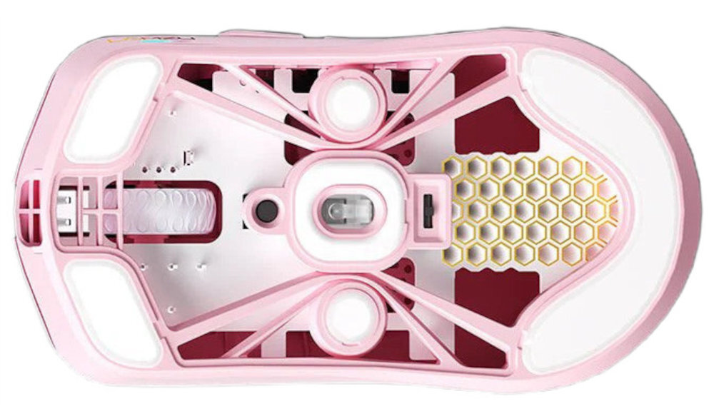 LAMZU Maya X technologii 8K polling rate Maya X osiem razy szybciej myszki 1K dedykowanego dongla trybie przewodowym 1 000 Hz - mysz od spodu