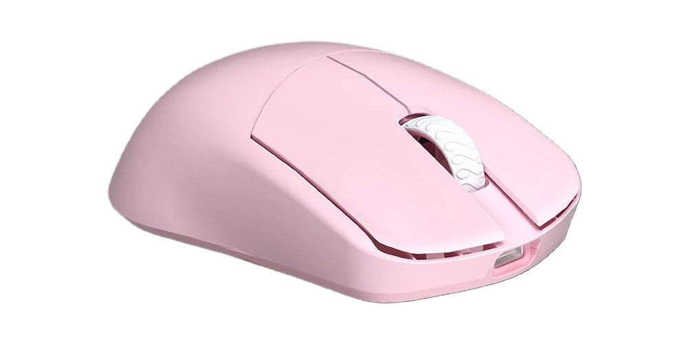 LAMZU Maya X sensor PixArt PAW3950 30 000 DPI dedykowanemu oprogramowaniu zmieniać ustawienia DPI - biała mysz pod kątem na białym tle