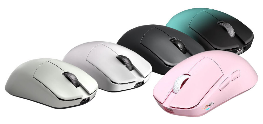 LAMZU Maya X czterech wersjach kolorystycznych czarnej, białej, szarej oraz zielono-czarnej - cztery wersje kolorystyczne myszki