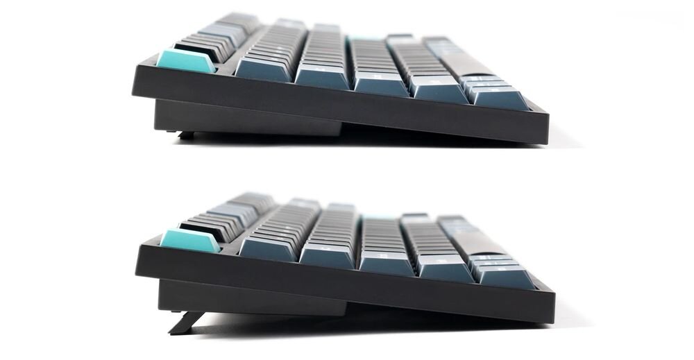 KEYCHRON B36 przemyślanej konstrukcji Regulowany kąt nachylenia (6,5º/9º) wygodne ułożenie dłoni i nadgarstków Delikatnie podwyższone klawisze - klawiatura od boku na białym tle, 