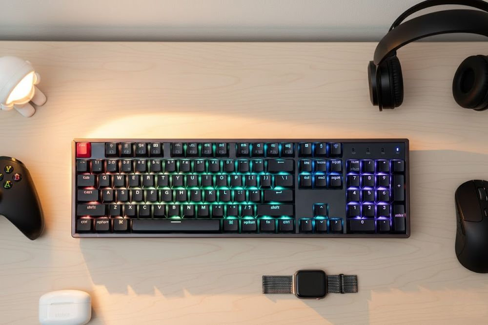 KEYCHRON K10 KEYCHRON K10 pianki IIXPE, PET i EPDM Aluminiowa płyta Spacja czy Enter - klawiatura przed monitorem, obok mysz