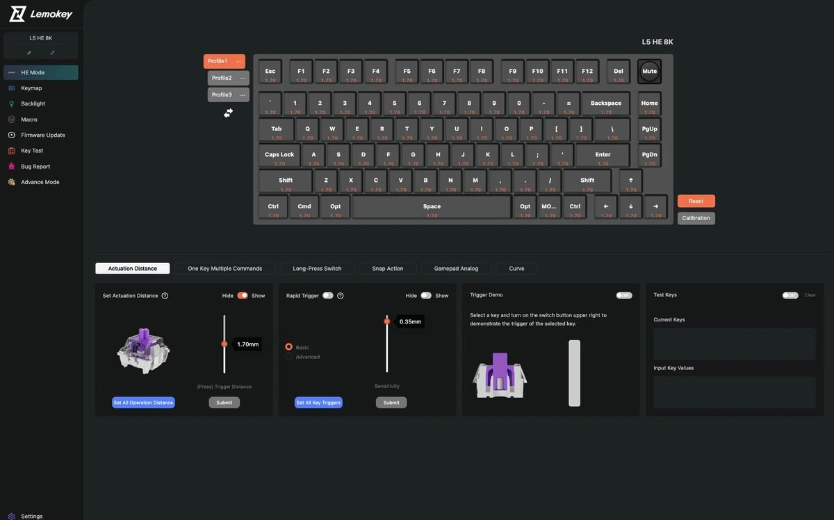 KEYCHRON Lemokey L5 HE remapować każdy klawisz i funkcję pokrętła tworzyć i dostosowywać makra, skróty i kombinacje klawiszy - zrzut ekranu z apliakcji keychron