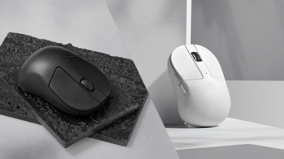 KEYCHRON M4 - Porównanie czarnej i białej myszki komputerowej na różnych tłach