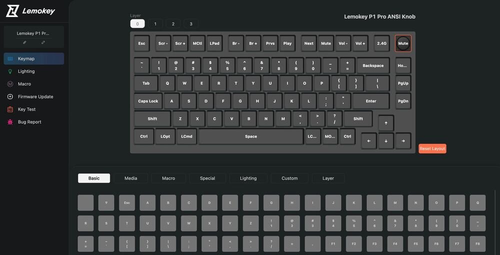 KEYCHRON Lemokey P1 Pro remapować każdy klawisz i funkcję pokrętła tworzyć i dostosowywać makra, skróty i kombinacje klawiszy - zrzut ekranu z apliakcji keychron