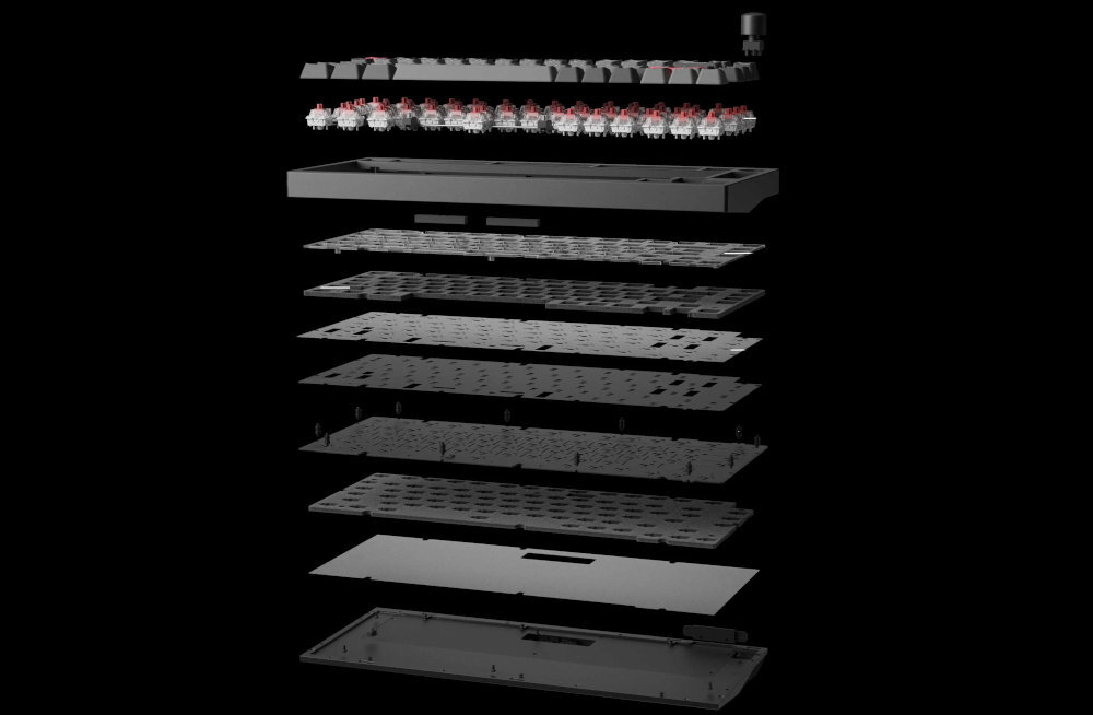 KEYCHRON Lemokey P1 Pro aluminiową obudowę wykonaną metodą CNC Wewnętrzne pianki EVA, EPDM oraz silikonowa podkładka  - klawiatura rozebrana na czynniki pierwsze