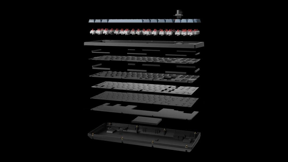 KEYCHRON V3 Max konstrukcję gasket mount poliwęglanową płytę montażową (PC) uszczelki płytą PC - wszystkie warstwy klawiatury jedna nad drugą