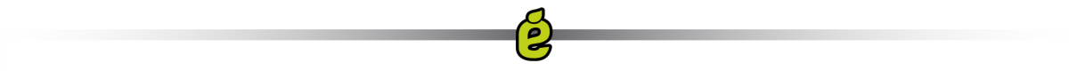 Logo przedstawia stylizowaną literę \'e\' w kolorze zielonym na tle szarego paska gradientowego.