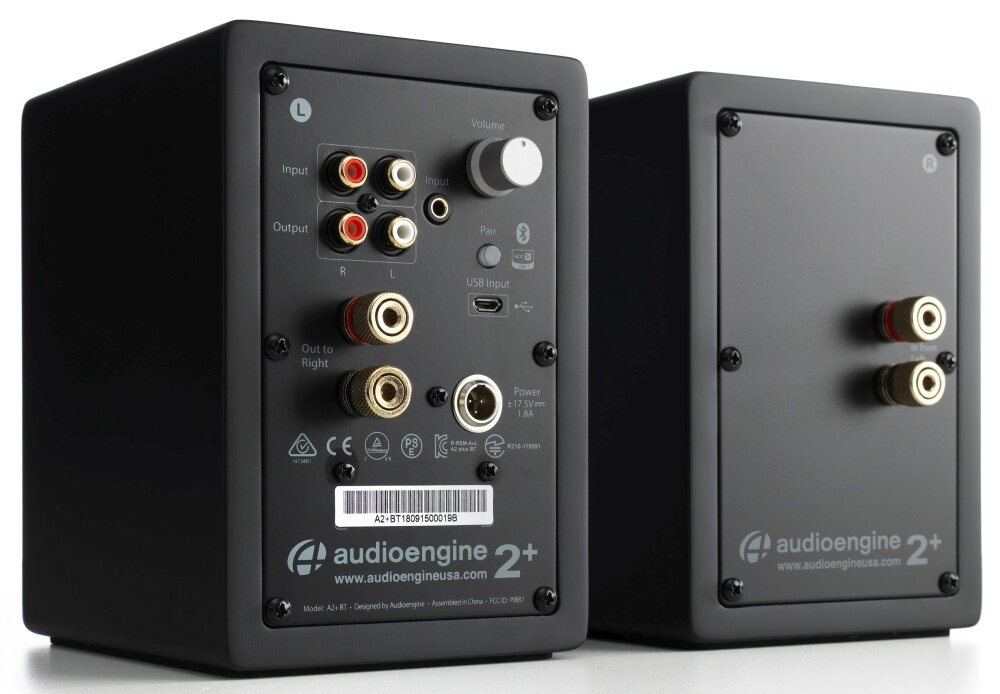 Kolumny głośnikowe AUDIOENGINE A2+ brzmienie bezprzewodowe łącze złącza dźwięk wszechstronność  obsługa instalacja design jakość wykonanie opakowanie zestaw