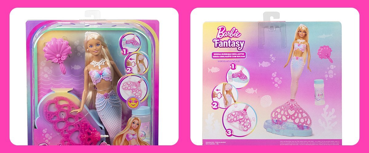 Zdjęcia lalki Barbie w opakowaniu na białym tle.