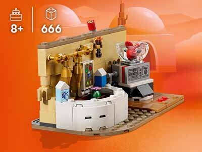 Zestaw LEGO przedstawiający fragment kantyny z elementami dekoracyjnymi i urządzeniami. W lewym górnym rogu widnieje oznaczenie wiekowe \'8+\' oraz liczba \'666\'.