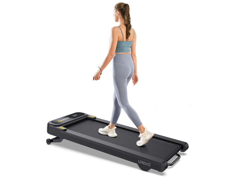Bieżnia elektryczna UREVO Spacewalk 3S bardzo mala powierzchnia podstawy mala odleglosc miedzy bieznia a podloga niski halas prosta wytrzymala konstrukcja obciazenie do 120 kg