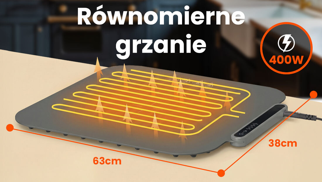Podgrzewacz do potraw EXTRALINK EX.94996 Równomierne grzanie Technologia rozprowadzania ciepła całej powierzchni 63 × 38 cm wygodne rozwiązani