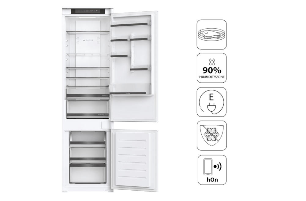 HAIER lodówka funkcje air surround świeżość przepływ powietrze humidity zone szuflada wilgotność wysoka oszczędność no frost szron zdalne sterowanie