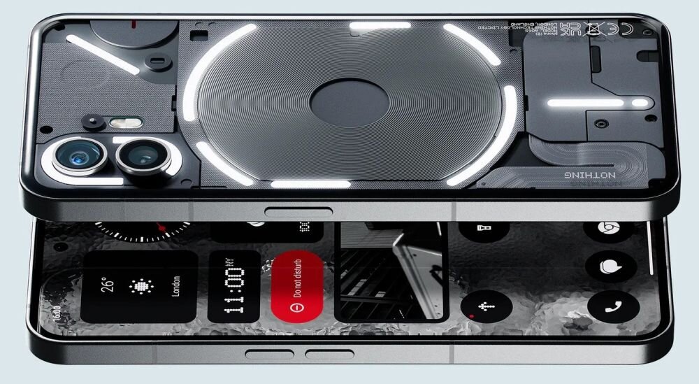 Smartfon NOTHING Phone 2   ekran bateria aparat procesor ram pamięć pojemność rozdzielczość zdjęcia filmy opis dane cechy blokady system łączność wifi bluetooth obudowa szkło odporność porty muzyka transfer sieć przekątna matryca waga czujniki oled amoled ips