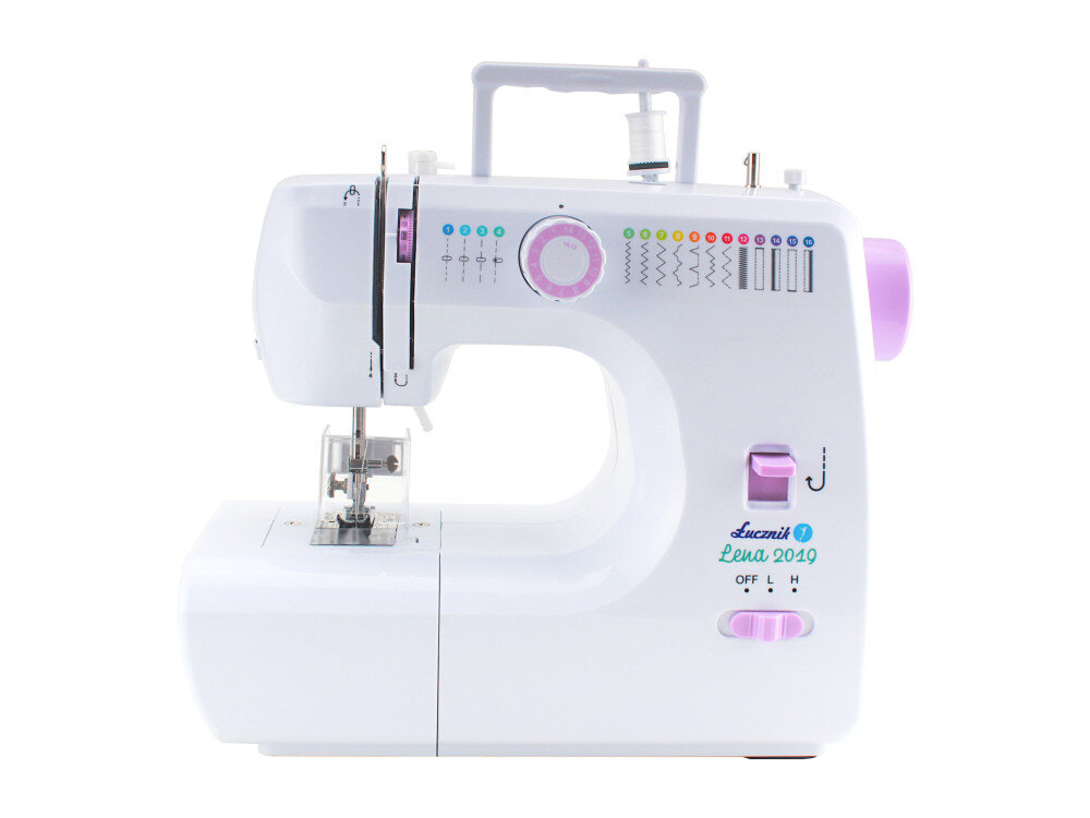 Maszyna do szycia ŁUCZNIK Lena 2019 + osłonka na palce miniaturowa maszyna do szycia, dla najmłodszych i początkujących, lekka, intuicyjna, bezpieczna obsługa
