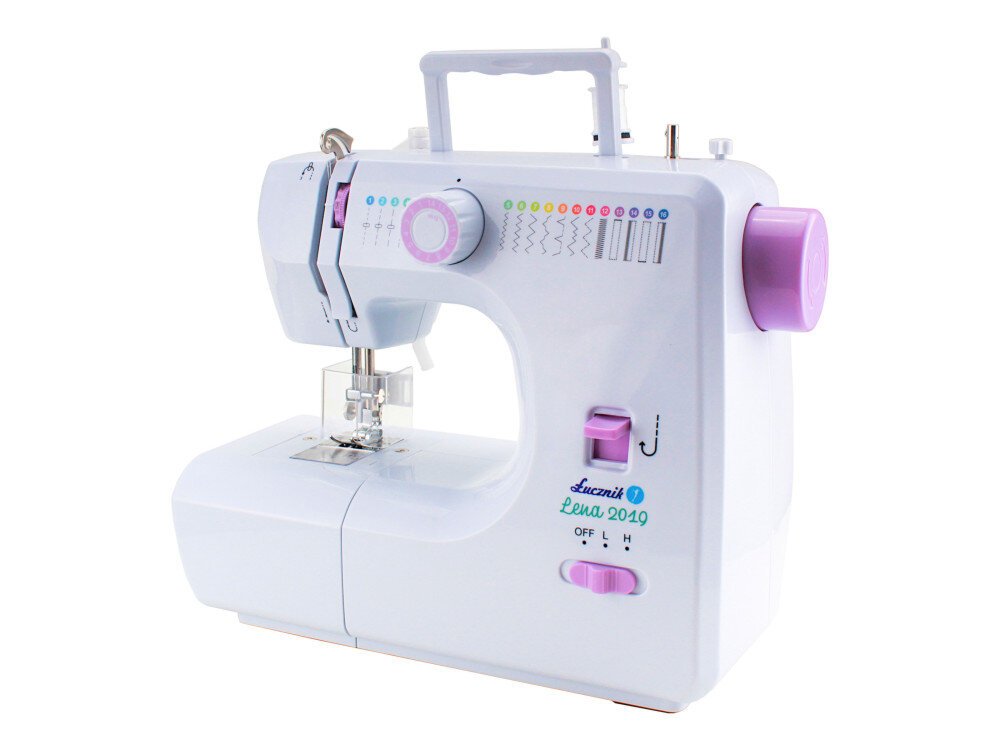 Maszyna do szycia ŁUCZNIK Lena 2019 + osłonka na palce dwie automatyczne prędkości, nożny regulator, wygodne szycie, tempo szycia dopasowane do użytkownika