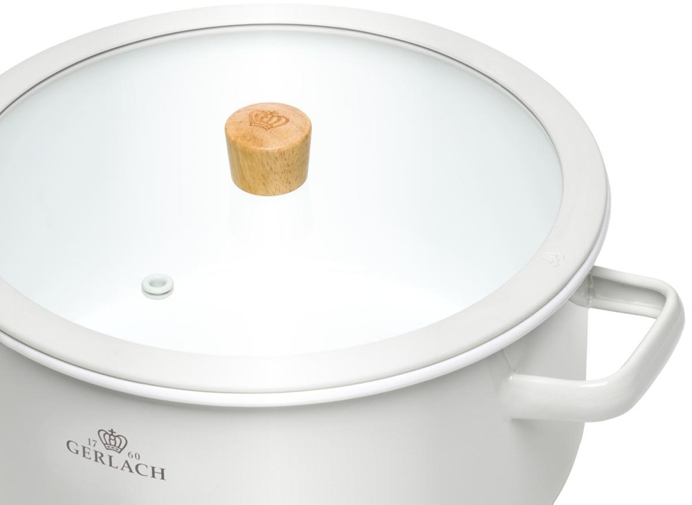 Zestaw garnków GERLACH Natur Enamel Biały (6 elementów) zdrowe gotowanie, minimalistyczny design, bezpieczne dla alergików