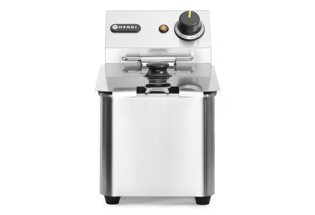 Frytkownica HENDI 205808 Wygodna obsługa Lampka kontrolna informacja komfort użytkowania Wyjmowany koszyk izolowany uchwyt