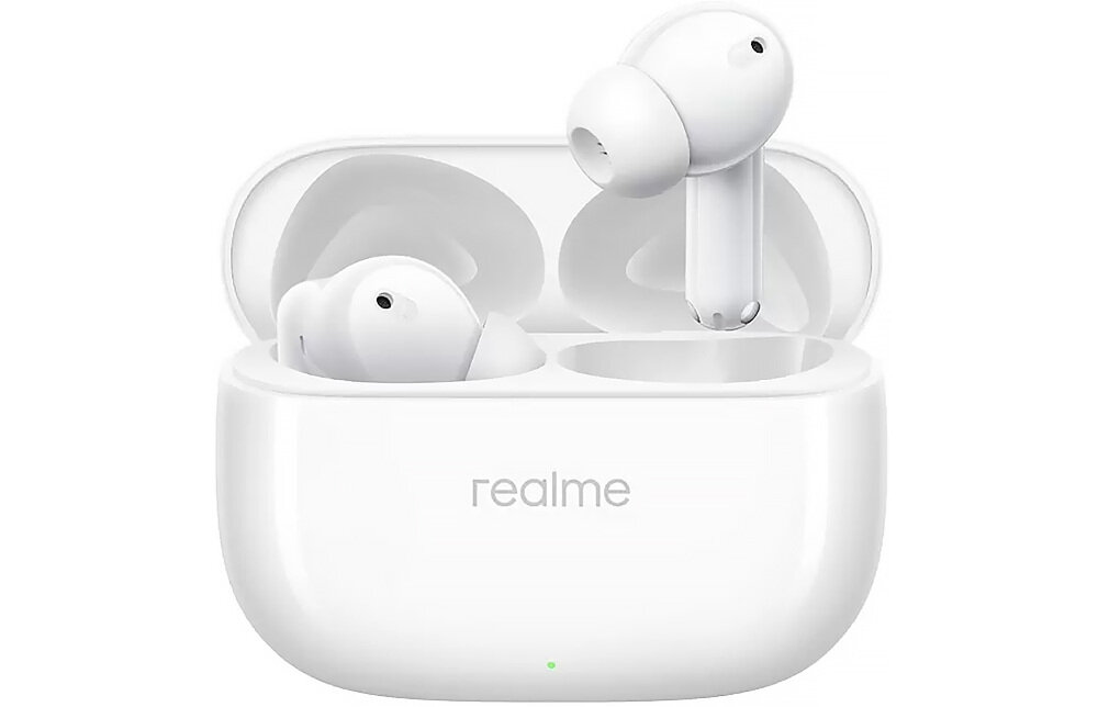 Słuchawki dokanałowe REALME Buds T310 ANC - Odporność na pogodę, etui z słuchawkami na białym tle