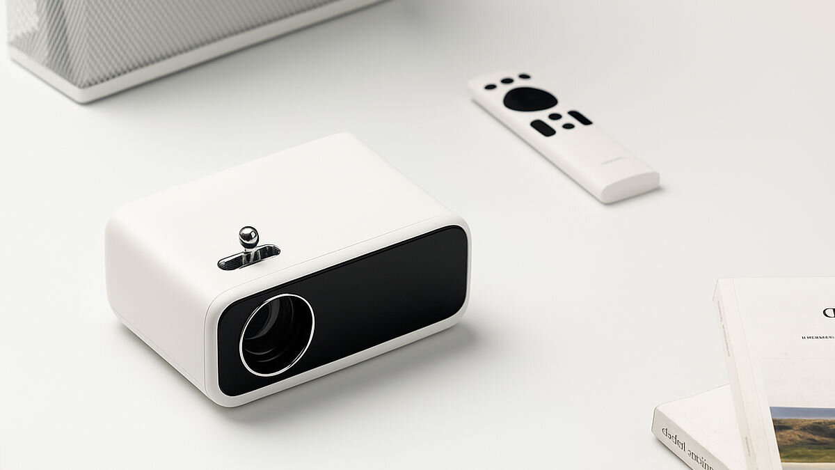 Projektor WANBO Mini Pro WPE01 rozdzielczość HD 720p jasność 250 ANSI lumenów, projektor stojący na stole z pilotem