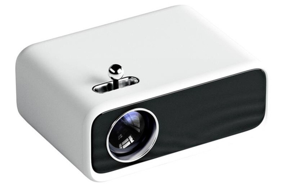 Projektor WANBO Mini Pro WPE01 system chłodzenia lampy 20000 godzin cicha praca, projektor po skosie na białym tle