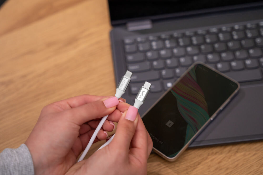 Kabel USB Typ-C - USB Typ-C XLINE 100W 2m Biały 5A 480 Mb/s