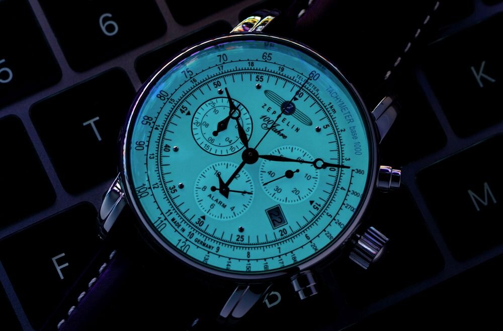 Zeppelin 100 Jahre 8680 zegarek męski styl lotniczy retro elegancki chronograf tachymetr