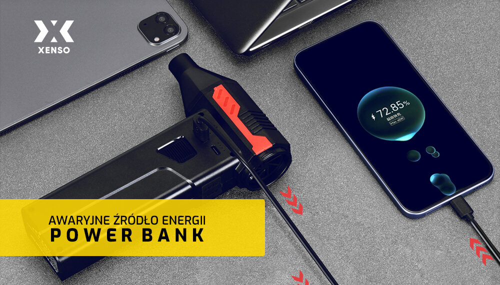 Urządzenie rozruchowe XENSO XR55 power bank ładowanie telefonu źródło energii, urządzenie rozruchowe podłączone do smartfona