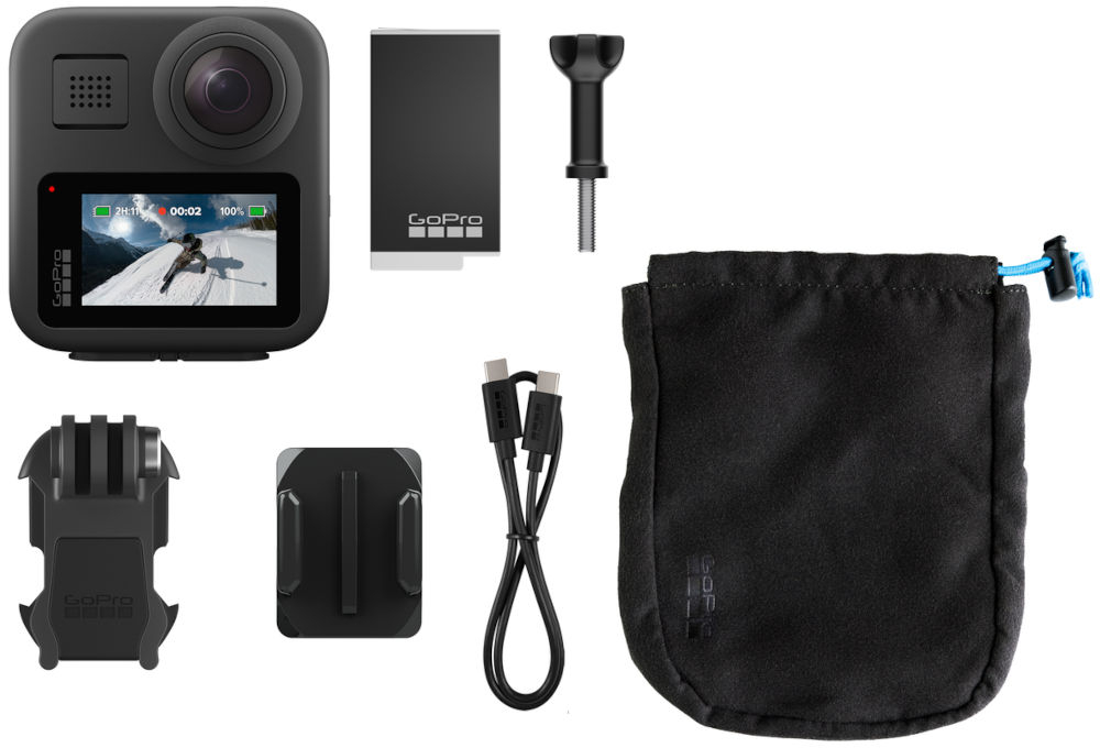 Kamera sportowa GOPRO MAX 360, 5.6K 30 FPS, Wi-Fi, Bluetooth elementy zestaw kamera akumulart mocowanie 2 osłony woreczek klamra mocowania