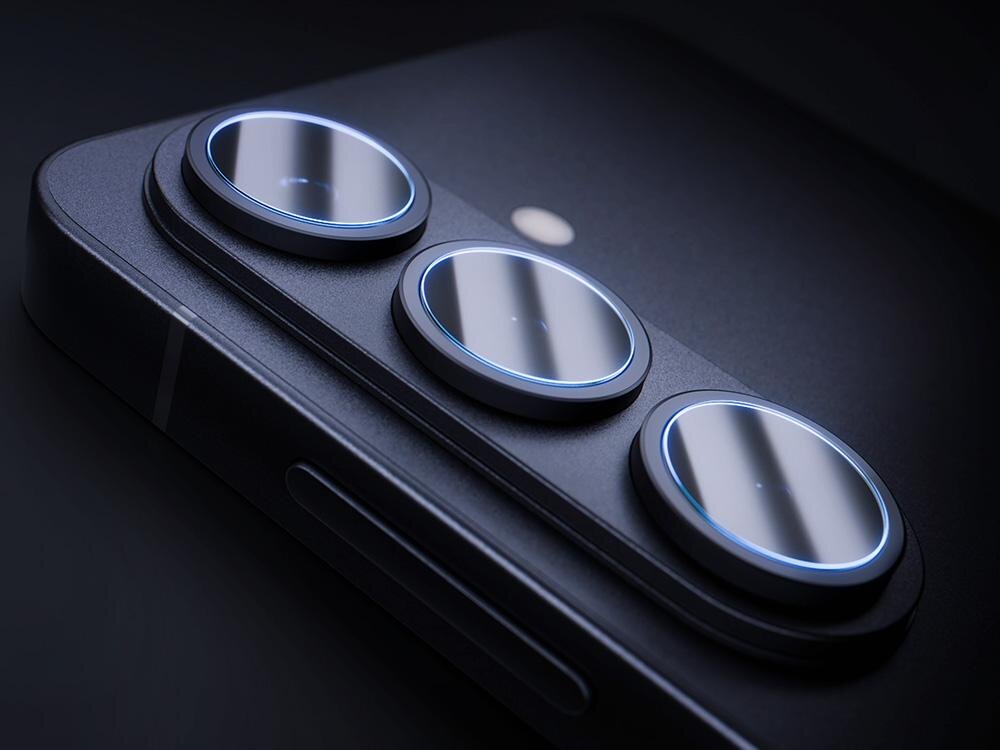 3MK Hardy Fusion Lens Protection technologii hybrydowej 300 procent sprężystość folii wysoką twardością szkła Niepękająca konstrukcja - soczewki aparatu na ciemnym tle