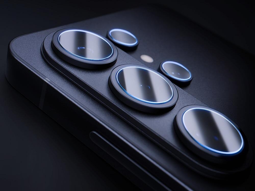 3MK Hardy Fusion Lens Protection technologii hybrydowej 300 procent sprężystość folii wysoką twardością szkła Niepękająca konstrukcja - soczewki aparatu na ciemnym tle