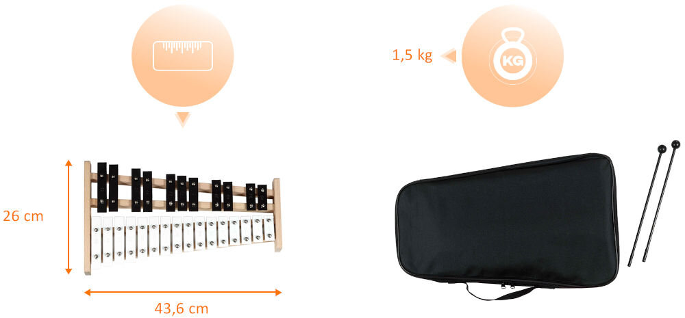 Dzwonki chromatyczne MUSICMATE MM-CB150 Czarno-biały w zestawie praktyczne akcesoria pałeczki do grania oraz pokrowiec