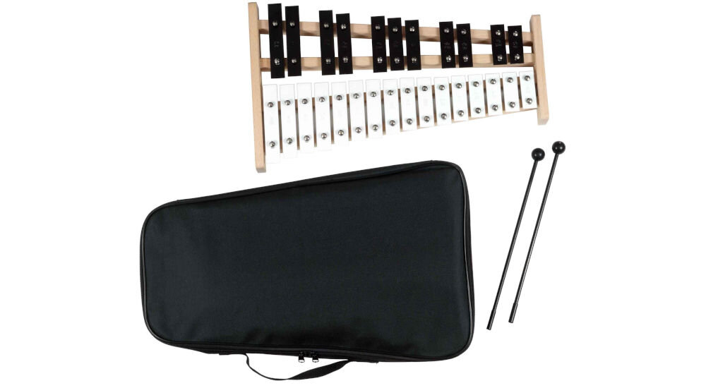 Dzwonki chromatyczne MUSICMATE MM-CB150 o wymiarach ok. 43,6 x 26 x 3,4 cm i wadze ok. 1,5 kg, pałeczki do gry, pokrowiec