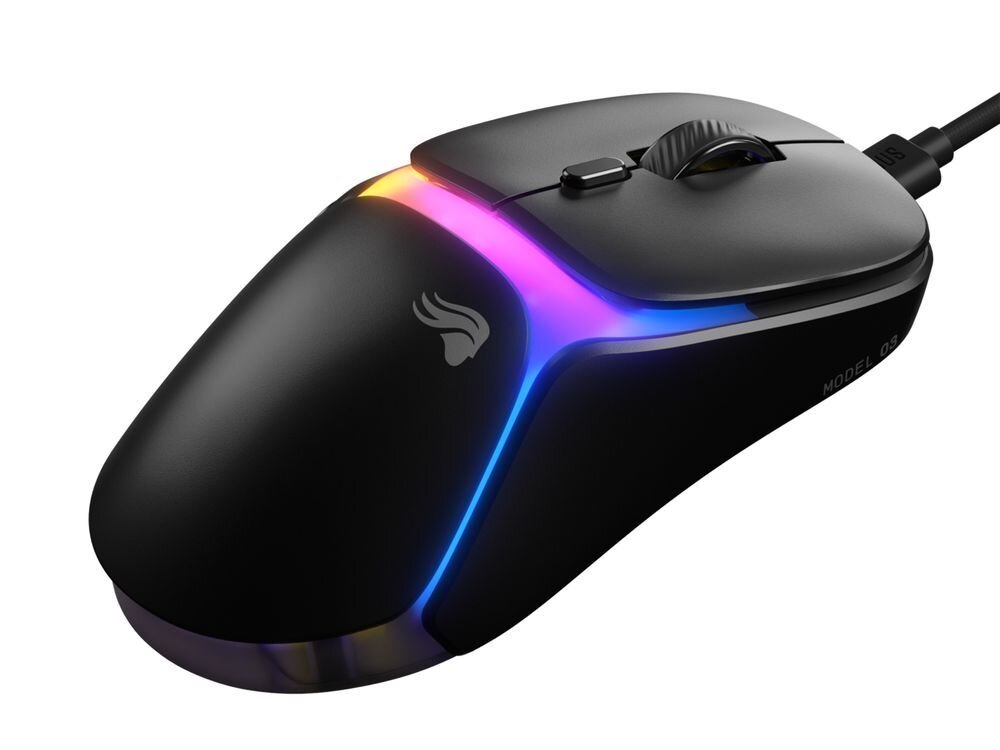 Glorious Gaming Model O3 czujnik BAMF 3.0 rozdzielczością do 30 000 DPI, szybkością śledzenia 750 IPS oraz akceleracją 50G precyzyjne celowanie i szybką reakcję - Widok myszy z góry