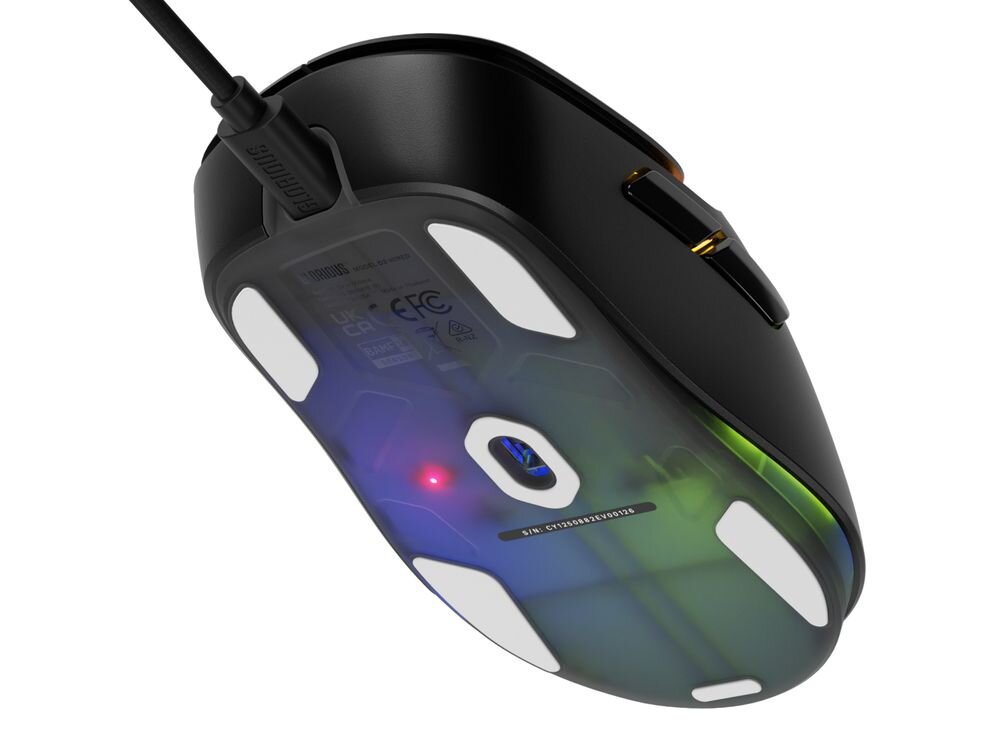 Glorious Gaming Model D3 kabel paracord elastyczny lekki płynne ruchy myszy Lekka konstrukcja kabla niską wagą myszy stały, niski czas reakcji 1000 Hz - Spodnia strona myszy 