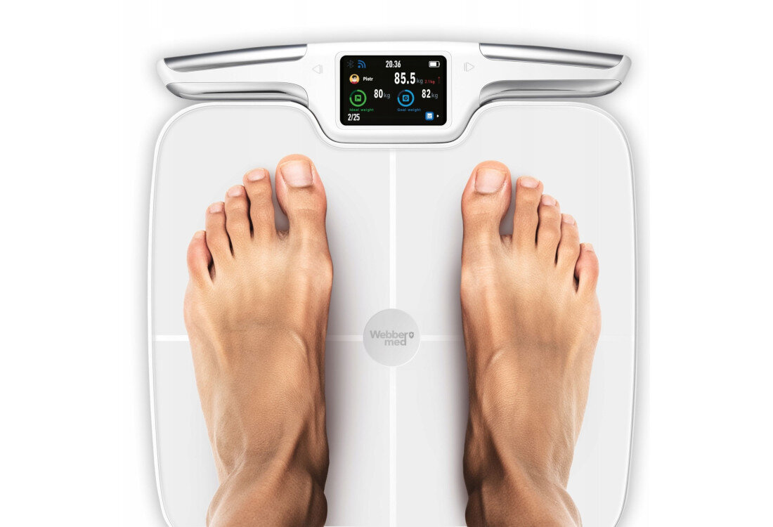 Waga łazienkowa WEBBER Liora PS577 Czytelny ekran HD Kolorowy wyświetlacz 3,5 HD TFT Wysoki kontrast i wyraźne ikony