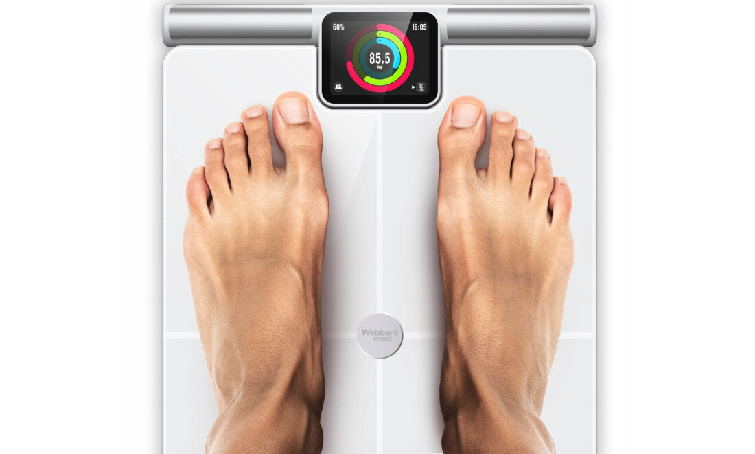 Waga łazienkowa WEBBER Siena PS636 Biały Wysoka dokładność pomiaru Czuły sensor z dokładnością do 10 g  Wielopunktowe elektrody precyzja analiza